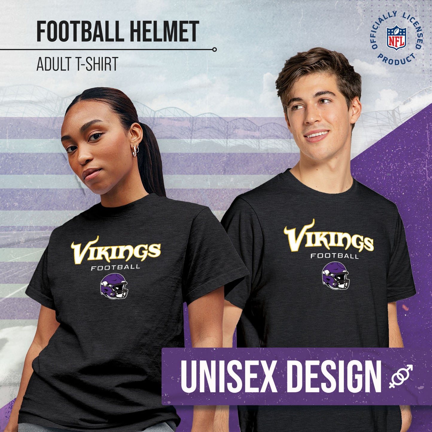 Minnesota Vikings NFL Adult Football Helmet Tagless T-Shirt - Charcoal