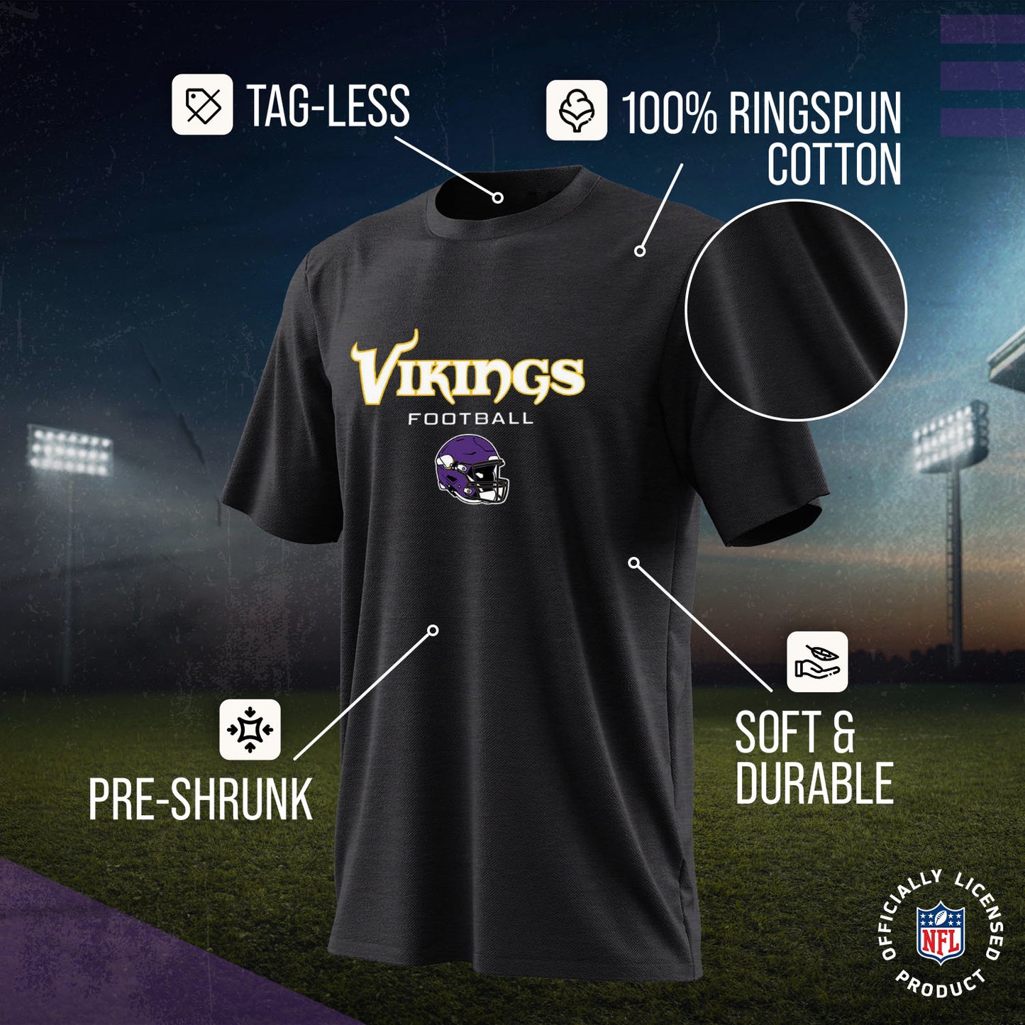Minnesota Vikings NFL Adult Football Helmet Tagless T-Shirt - Charcoal