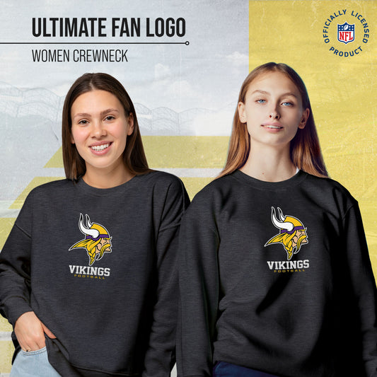Minnesota Vikings Women's NFL Ultimate Fan Logo Slouchy Crewneck -Tagless Fleece Lightweight Pullover - Charcoal