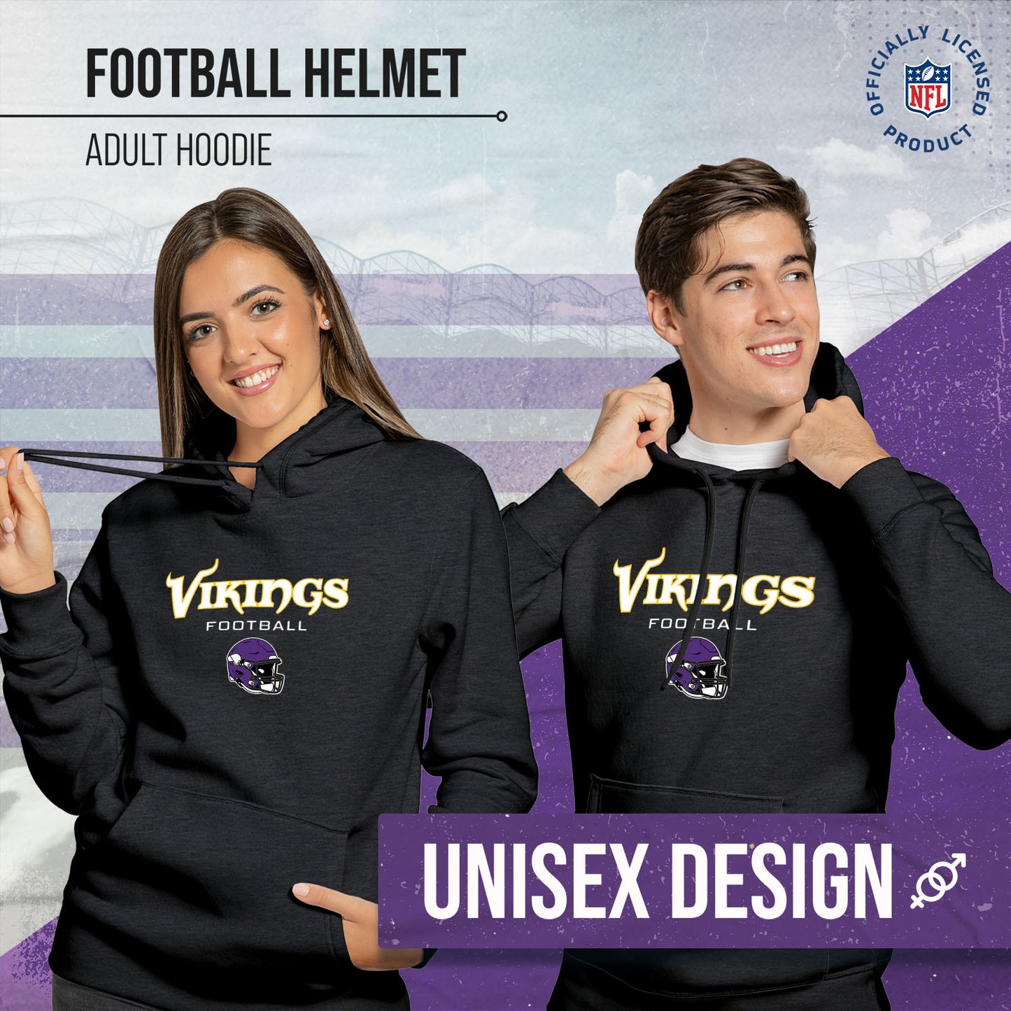 Minnesota Vikings Adult NFL Football Helmet Heather Hooded Sweatshirt  - Charcoal