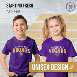 Minnesota Vikings NFL Youth Starting Fresh Tee- Pro Football Tag-Less T-Shirt For Boys & Girls - Purple