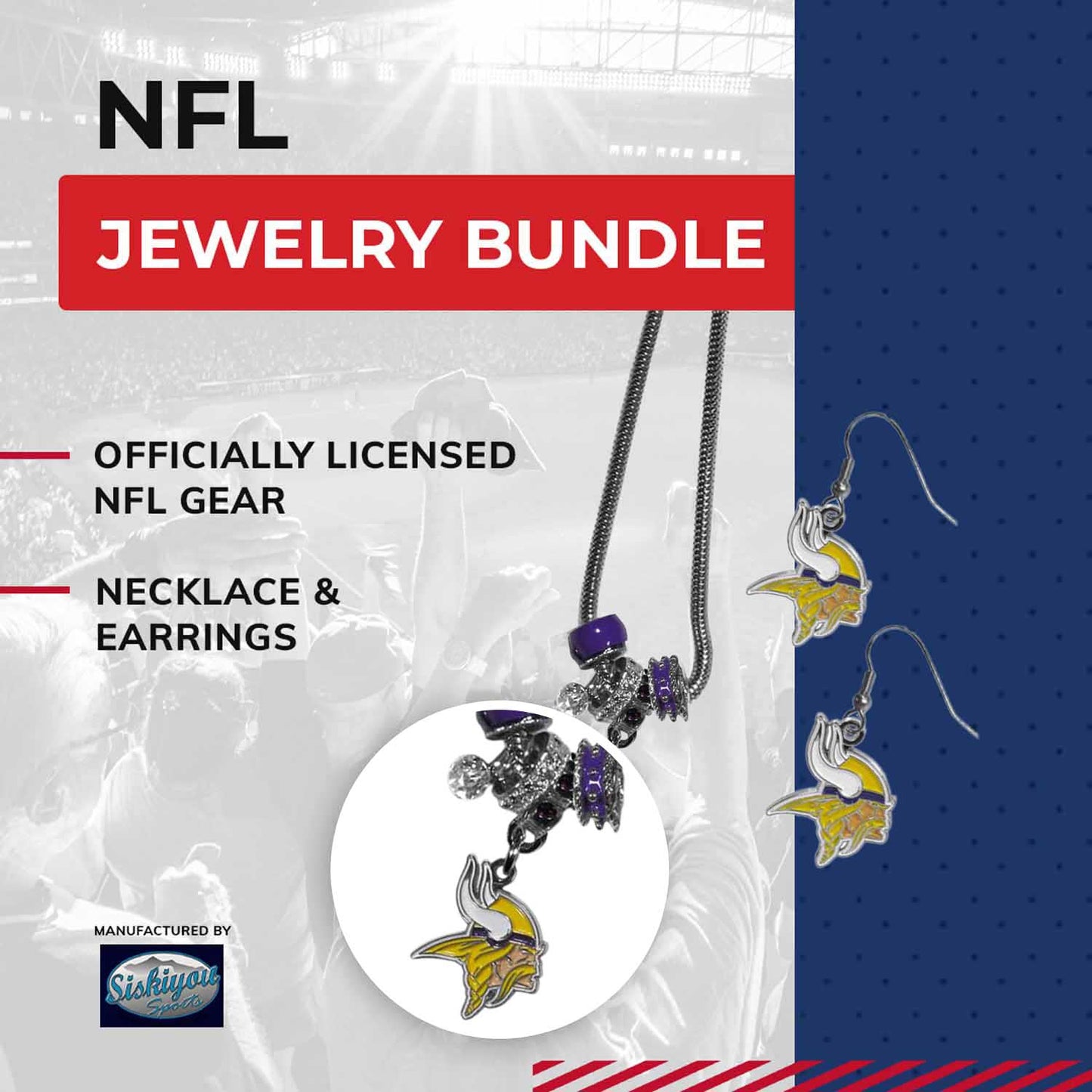 Minnesota Vikings NFL Game Day Necklace and Earrings - Silver