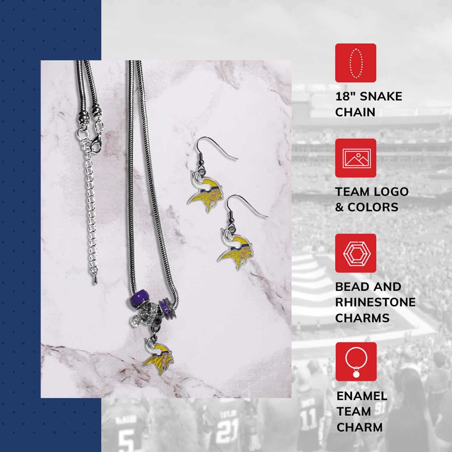 Minnesota Vikings NFL Game Day Necklace and Earrings - Silver