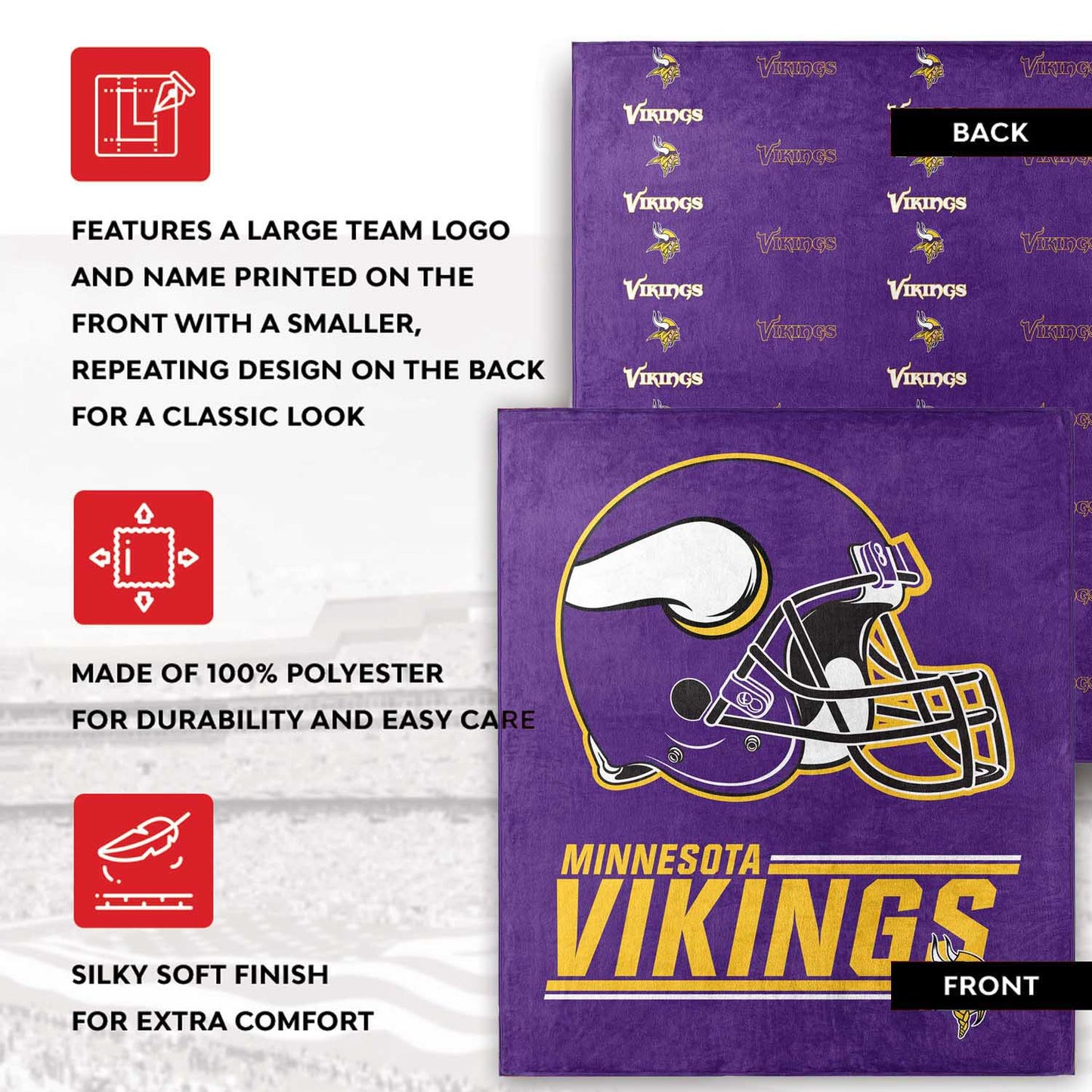 Minnesota Vikings NFL Double Sided Blanket - Purple