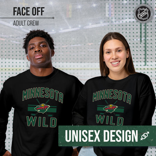 Minnesota Wild Adult NHL Face Off Hockey Fleece Crewneck Sweatshirt - Black