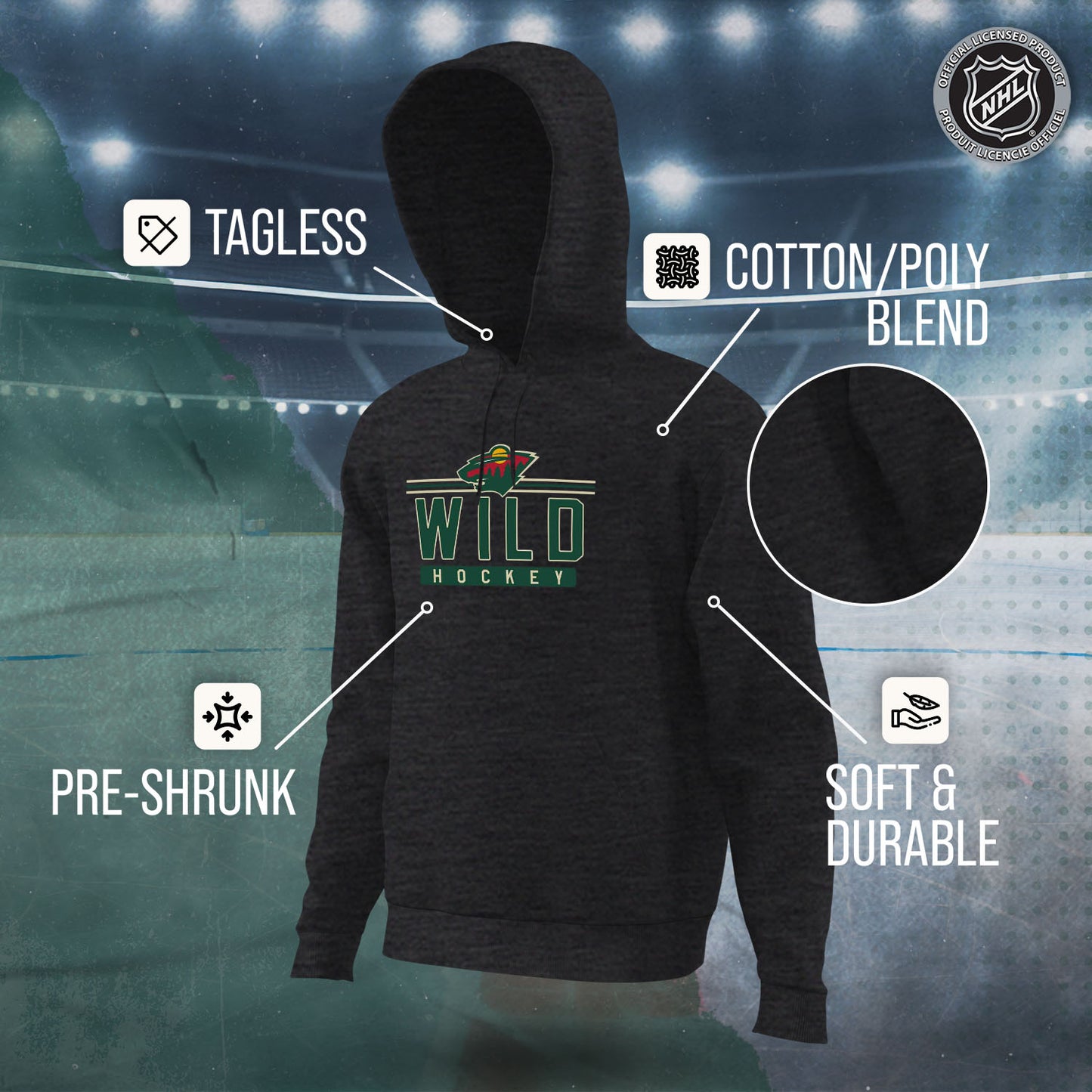 Minnesota Wild NHL Adult Heather Charcoal True Fan Hooded Sweatshirt Unisex - Charcoal