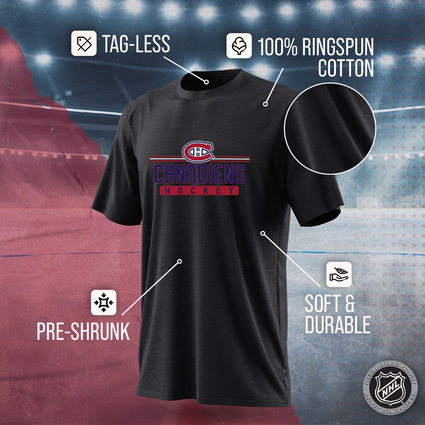 Montreal Canadiens Adult NHL Heather Charcoal True Fan Hockey T-Shirt - Charcoal