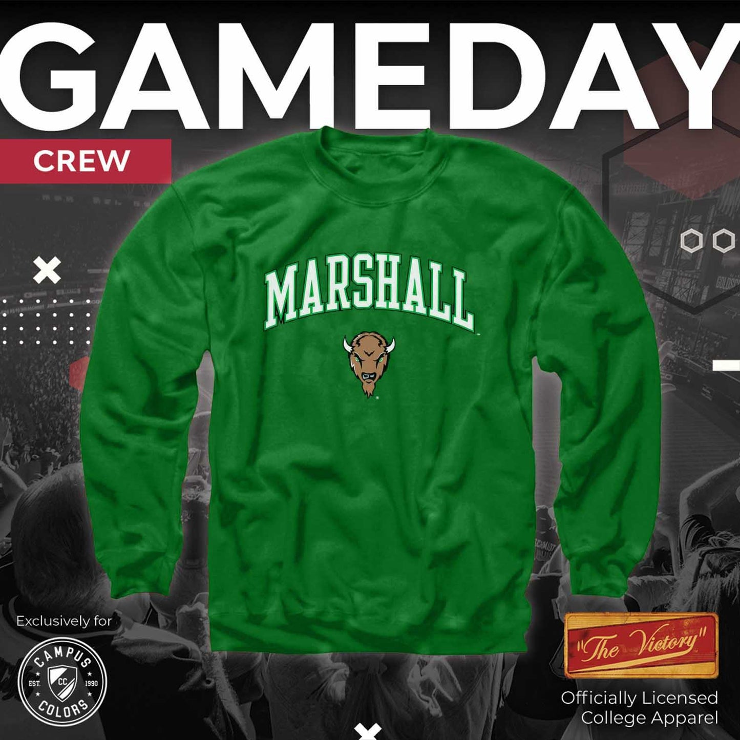 Marshall Thundering Herd Adult Arch & Logo Soft Style Gameday Crewneck Sweatshirt - Green