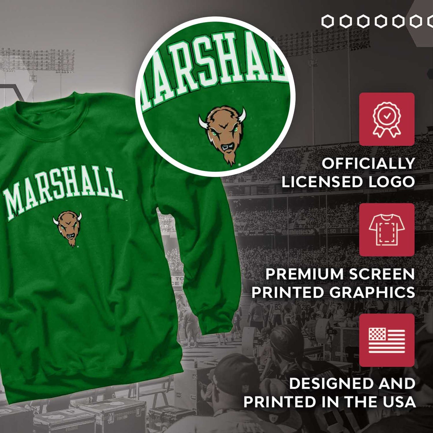 Marshall Thundering Herd Adult Arch & Logo Soft Style Gameday Crewneck Sweatshirt - Green