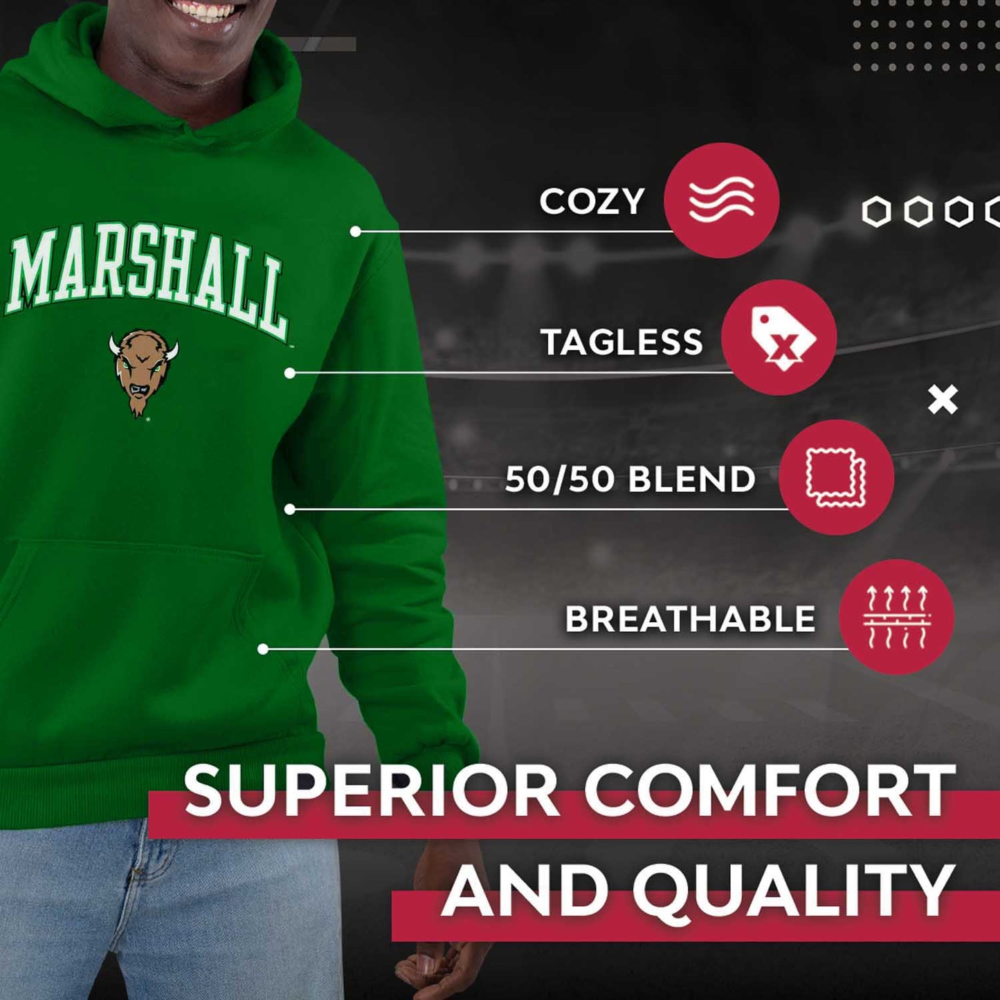 Marshall Thundering Herd Adult Arch & Logo Soft Style Gameday Hooded Sweatshirt - Green
