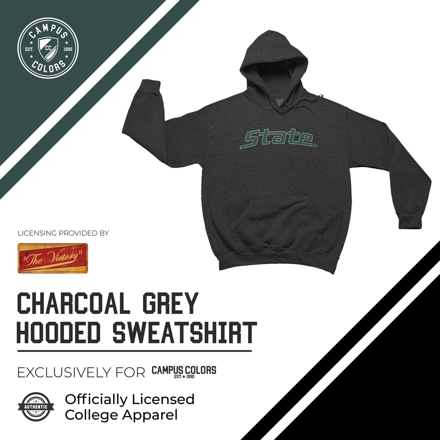 Michigan State Spartans NCAA Adult Cotton Blend Charcoal Hooded Sweatshirt - Charcoal