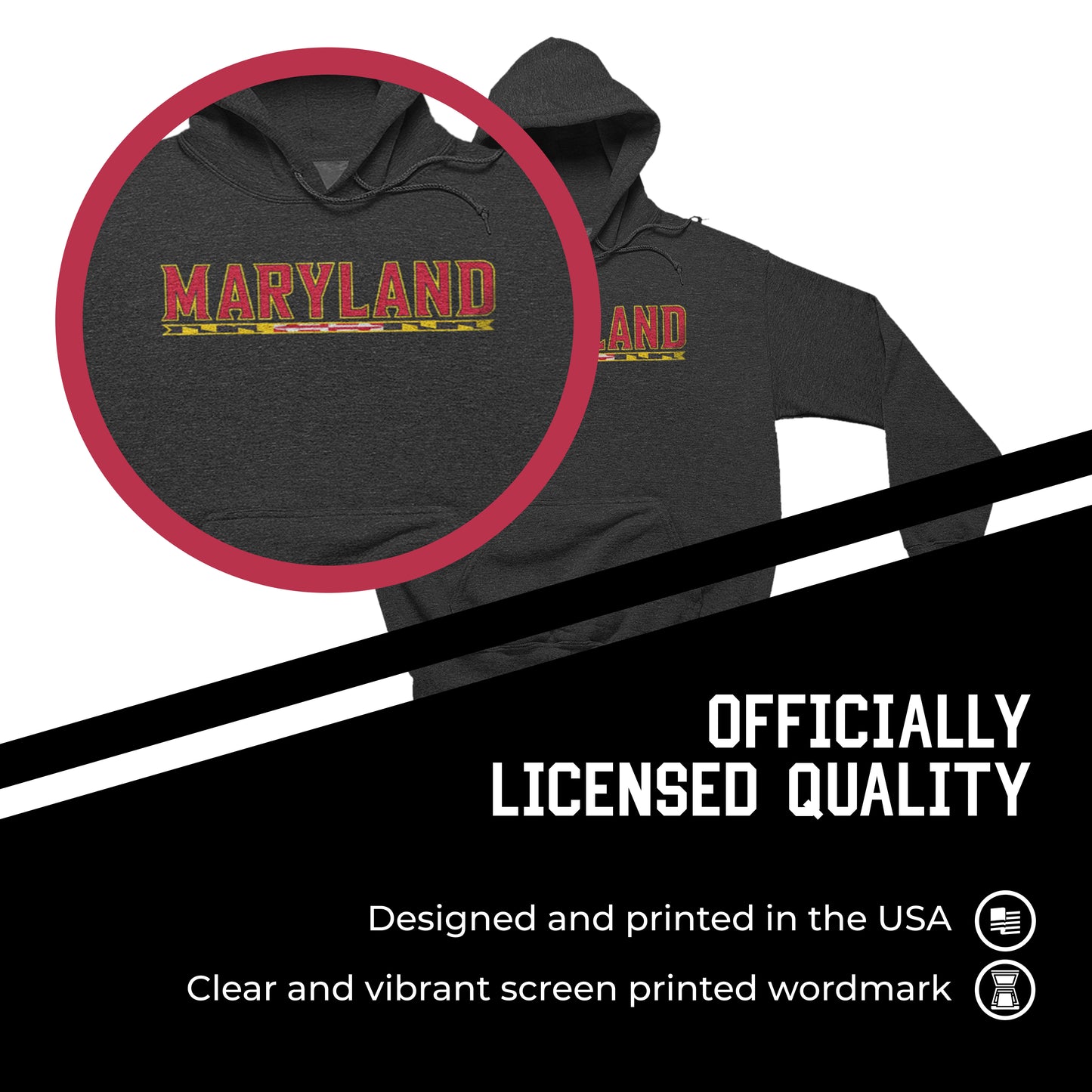 Maryland Terrapins NCAA Adult Cotton Blend Charcoal Hooded Sweatshirt - Charcoal