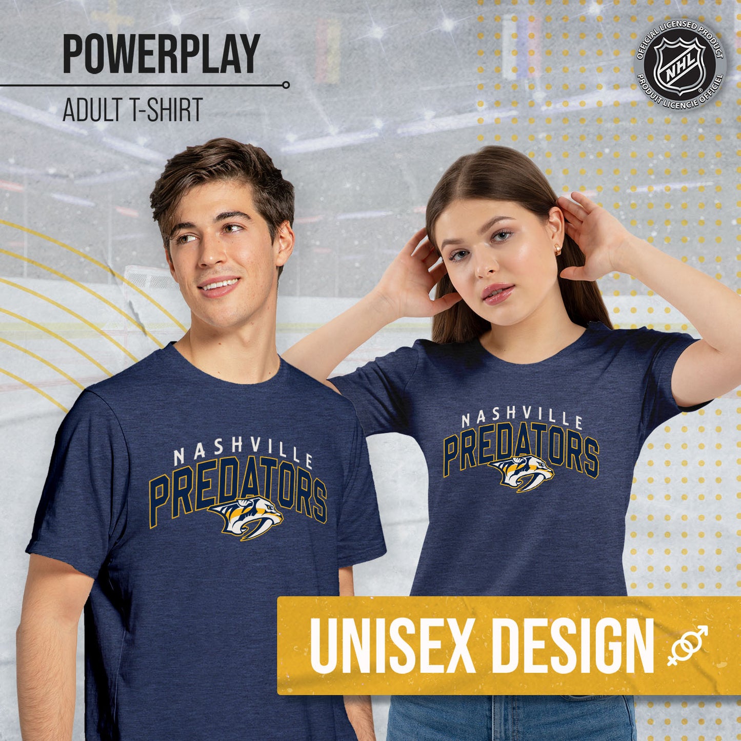 Nashville Predators NHL Adult Powerplay Heathered Unisex T-Shirt - Navy