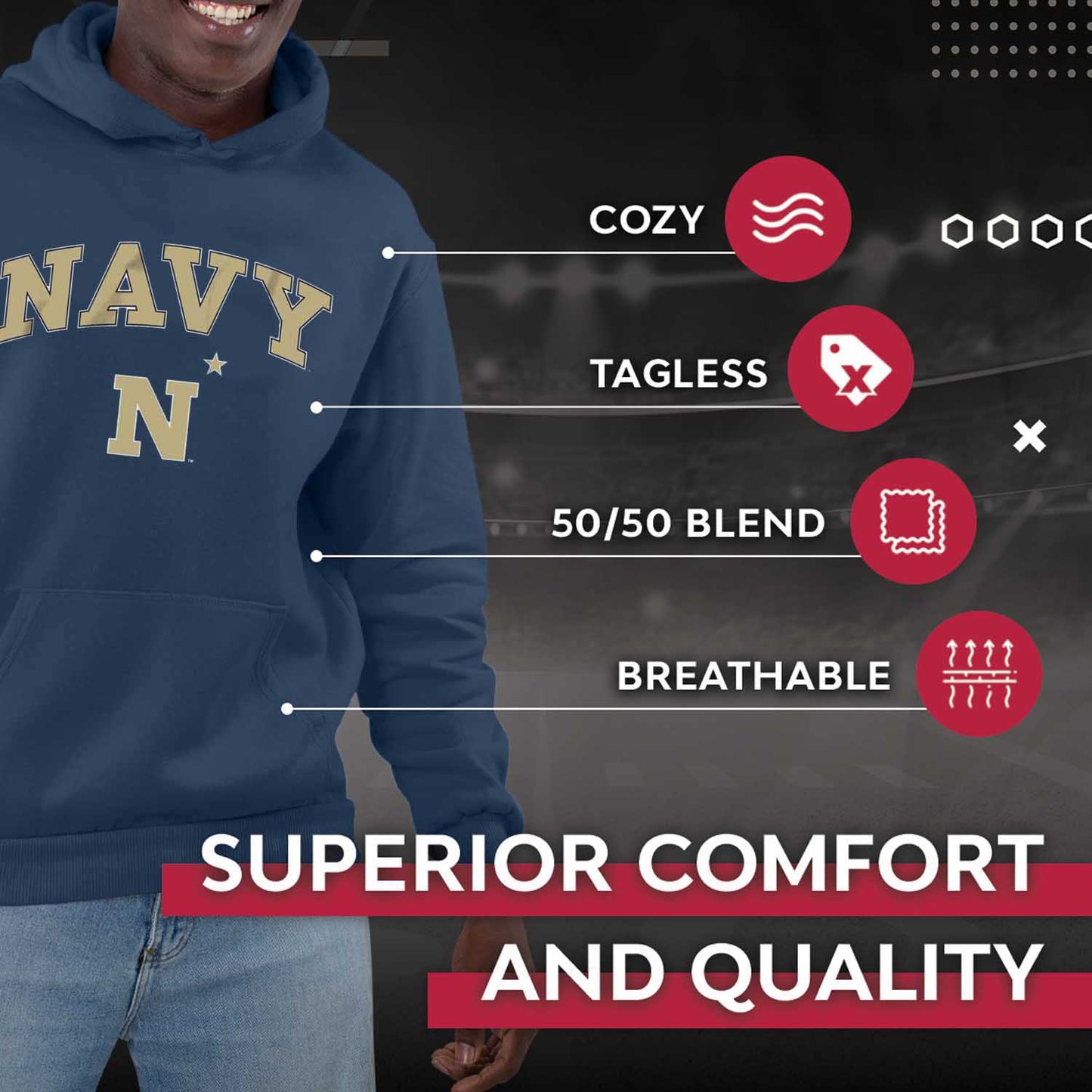 Navy Midshipmen Campus Colors Adult Arch & Logo Soft Style Gameday Hooded Sweatshirt  - Navy