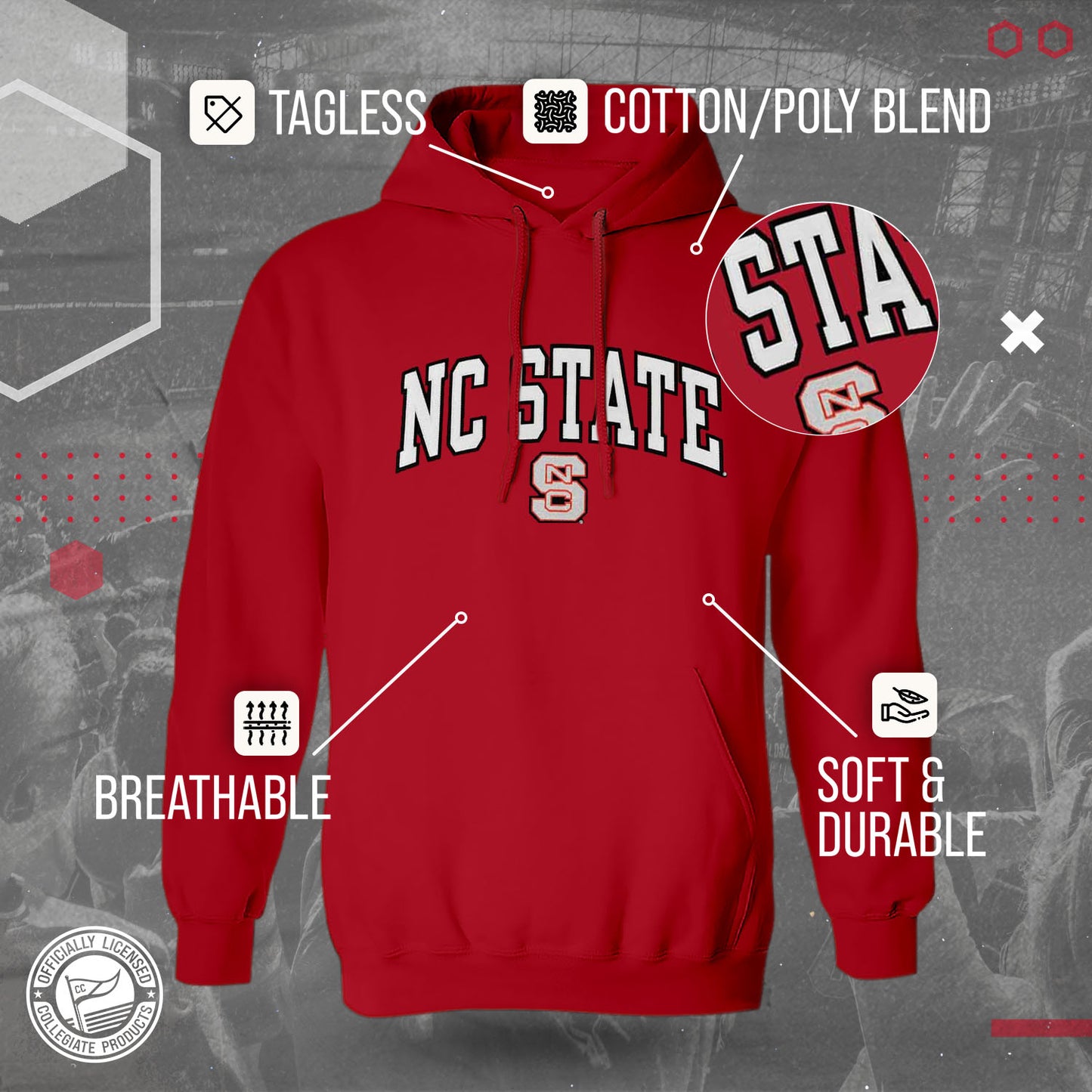 NC State Wolfpack NCAA Adult Tackle Twill Hooded Sweatshirt - Red