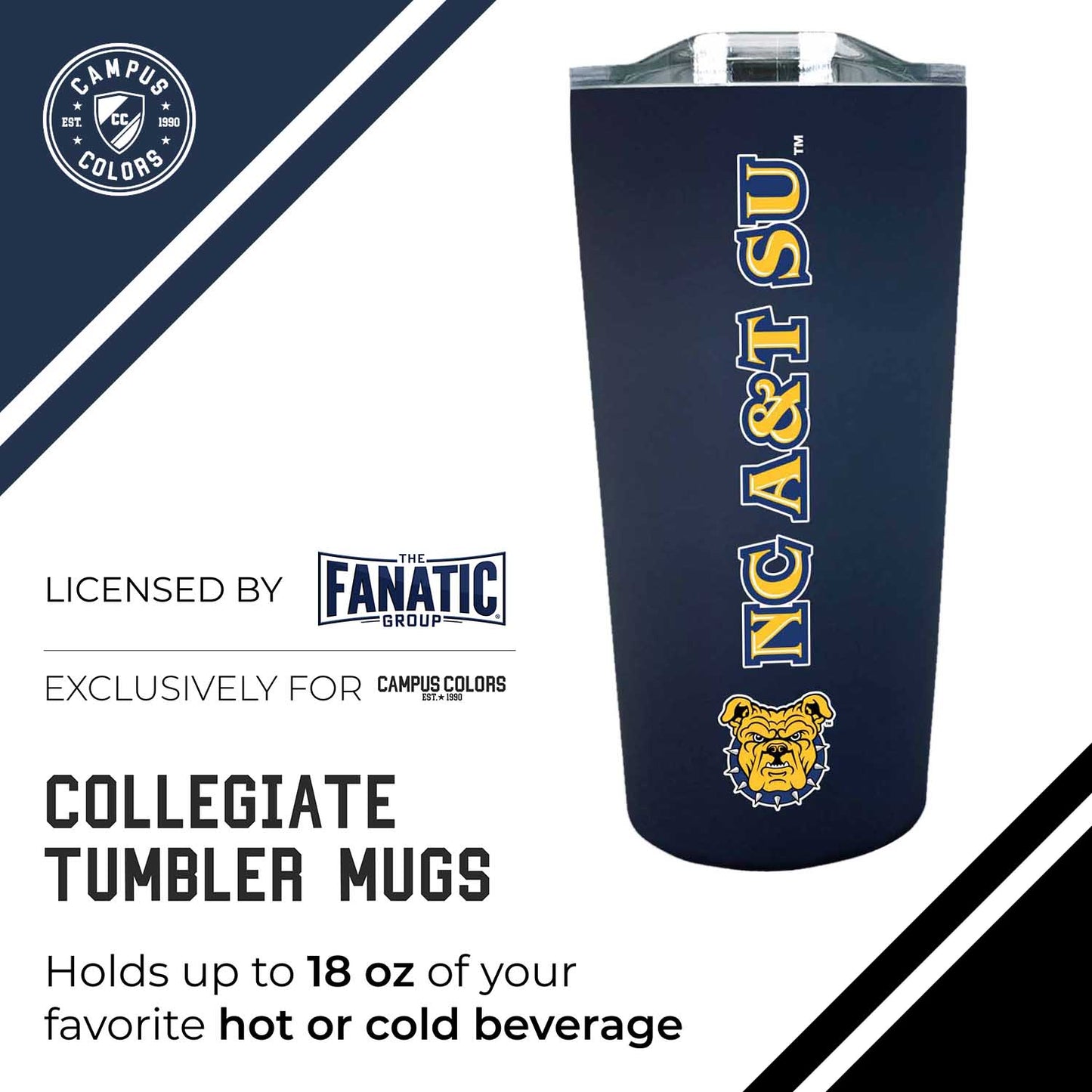 North Carolina A&T State University NCAA Stainless Steel Tumbler perfect for Gameday - Navy