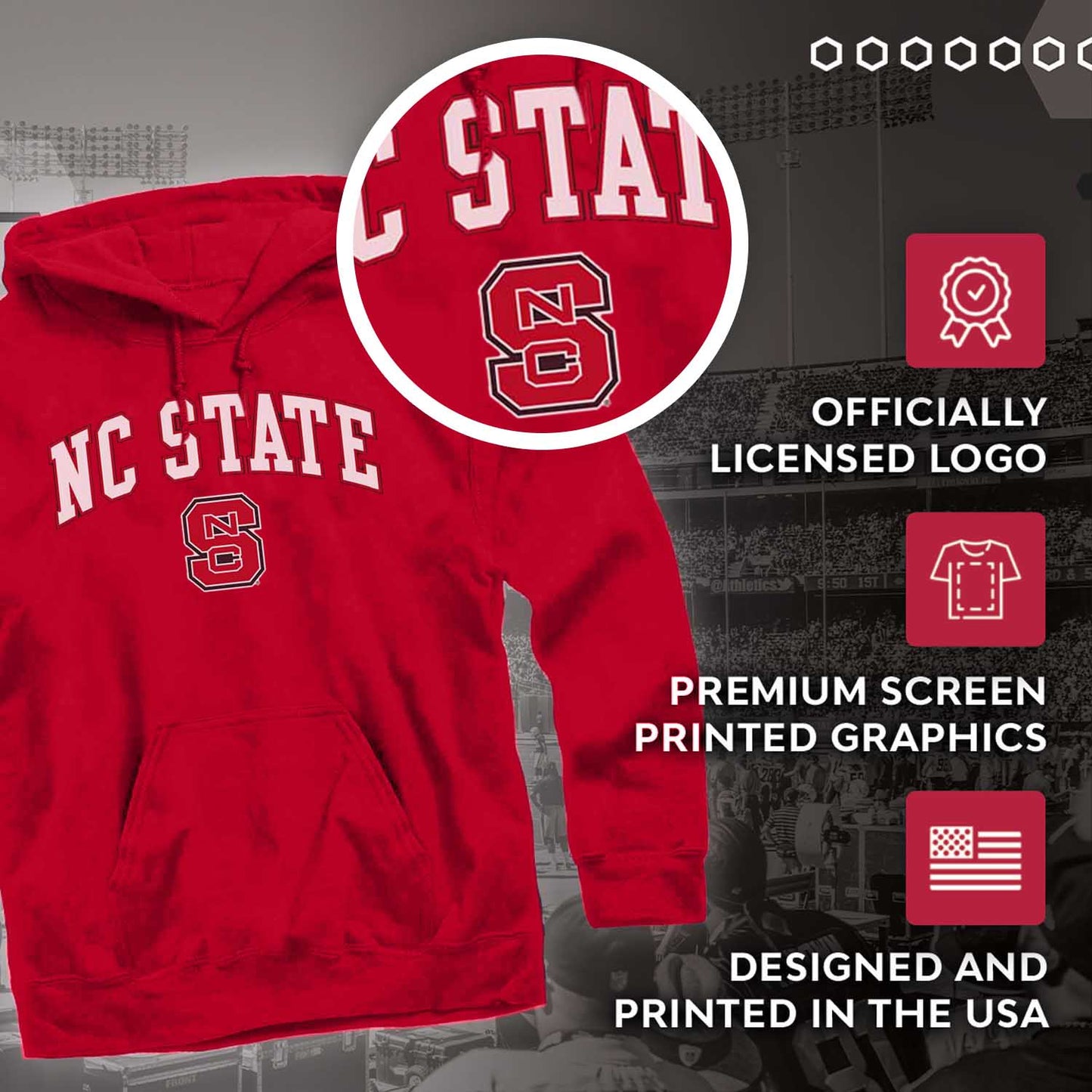 NC State Wolfpack Adult Arch & Logo Soft Style Gameday Hooded Sweatshirt - Red