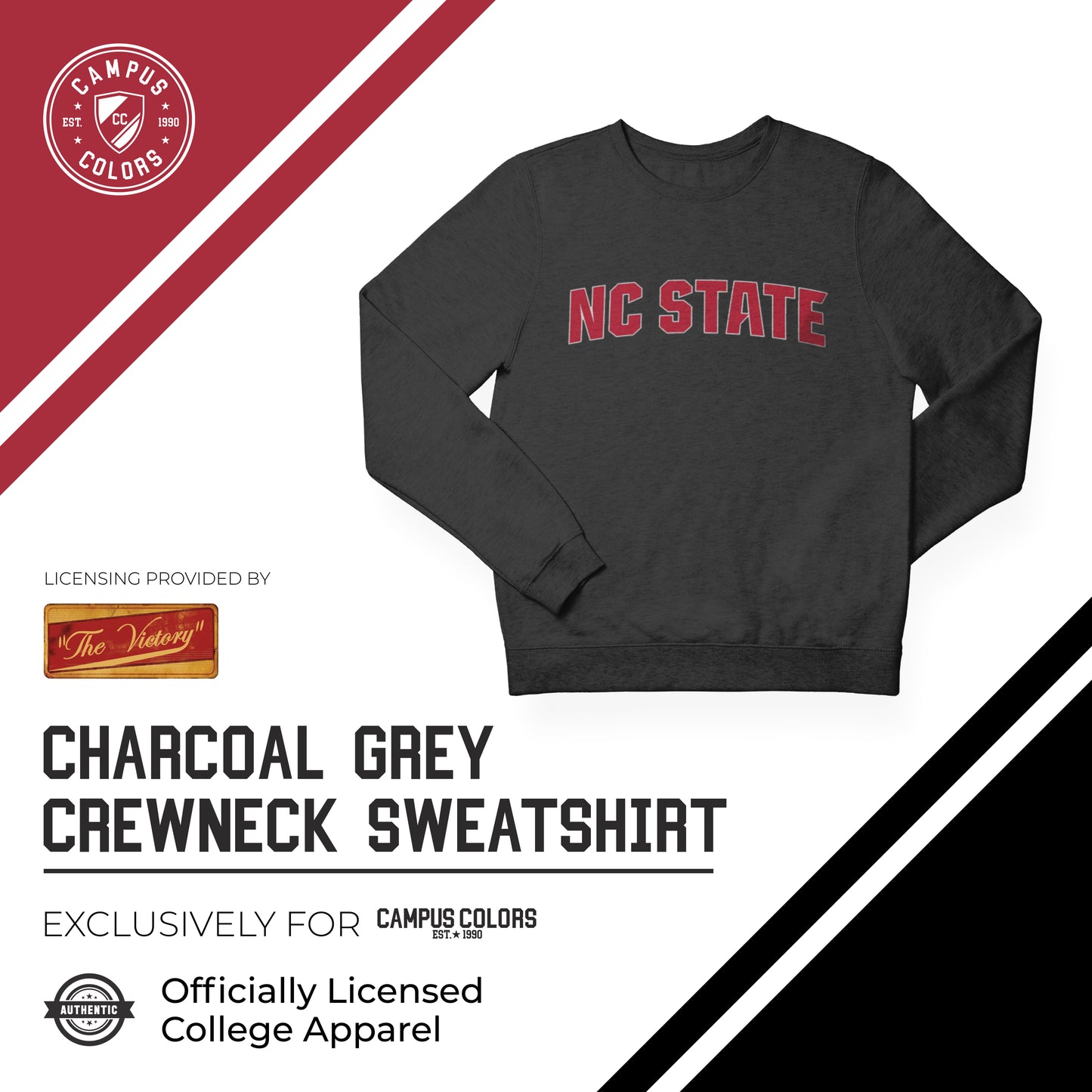 NC State Wolfpack NCAA Adult Charcoal Crewneck Fleece Sweatshirt - Charcoal