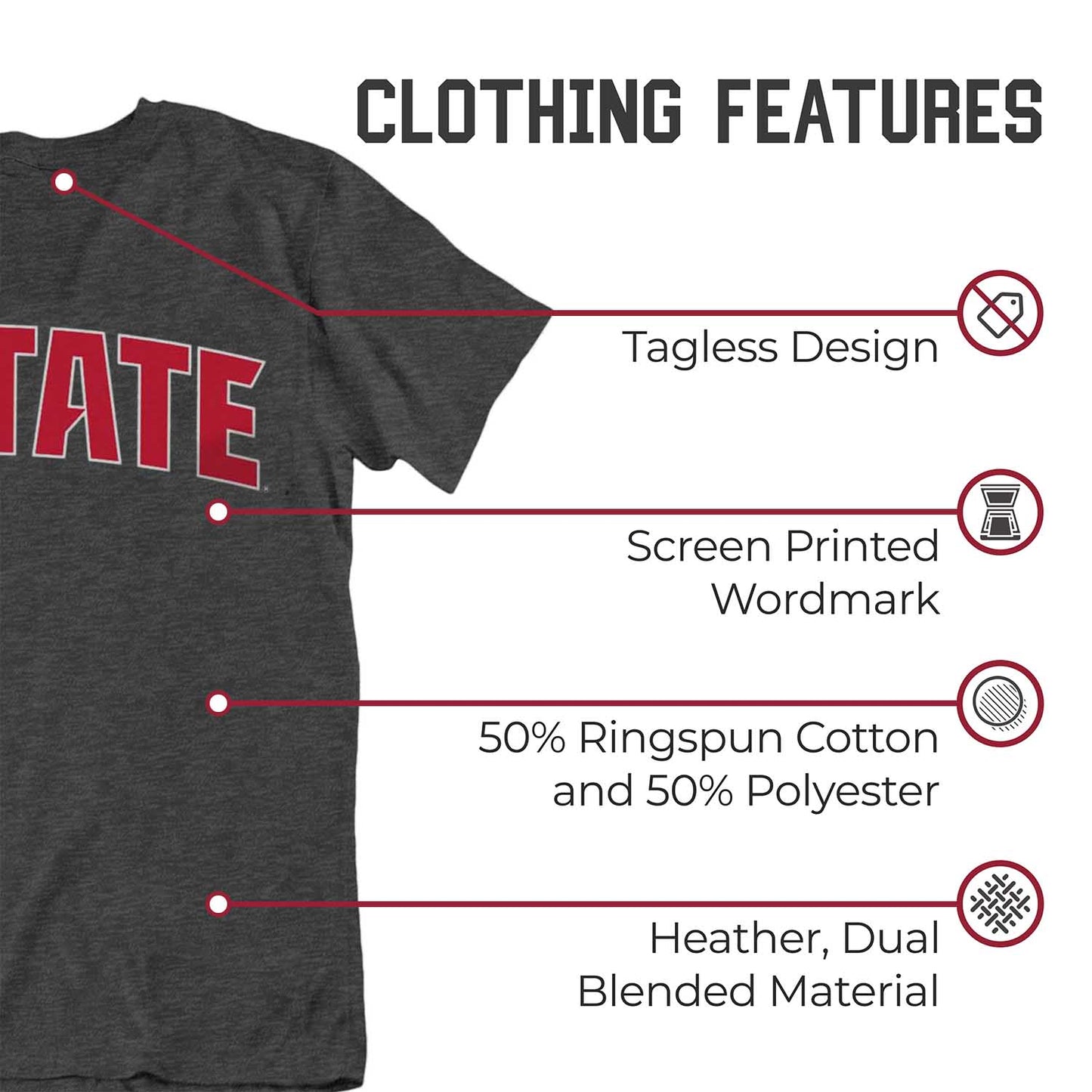 NC State Wolfpack Campus Colors NCAA Adult Cotton Blend Charcoal Tagless T-Shirt - Charcoal