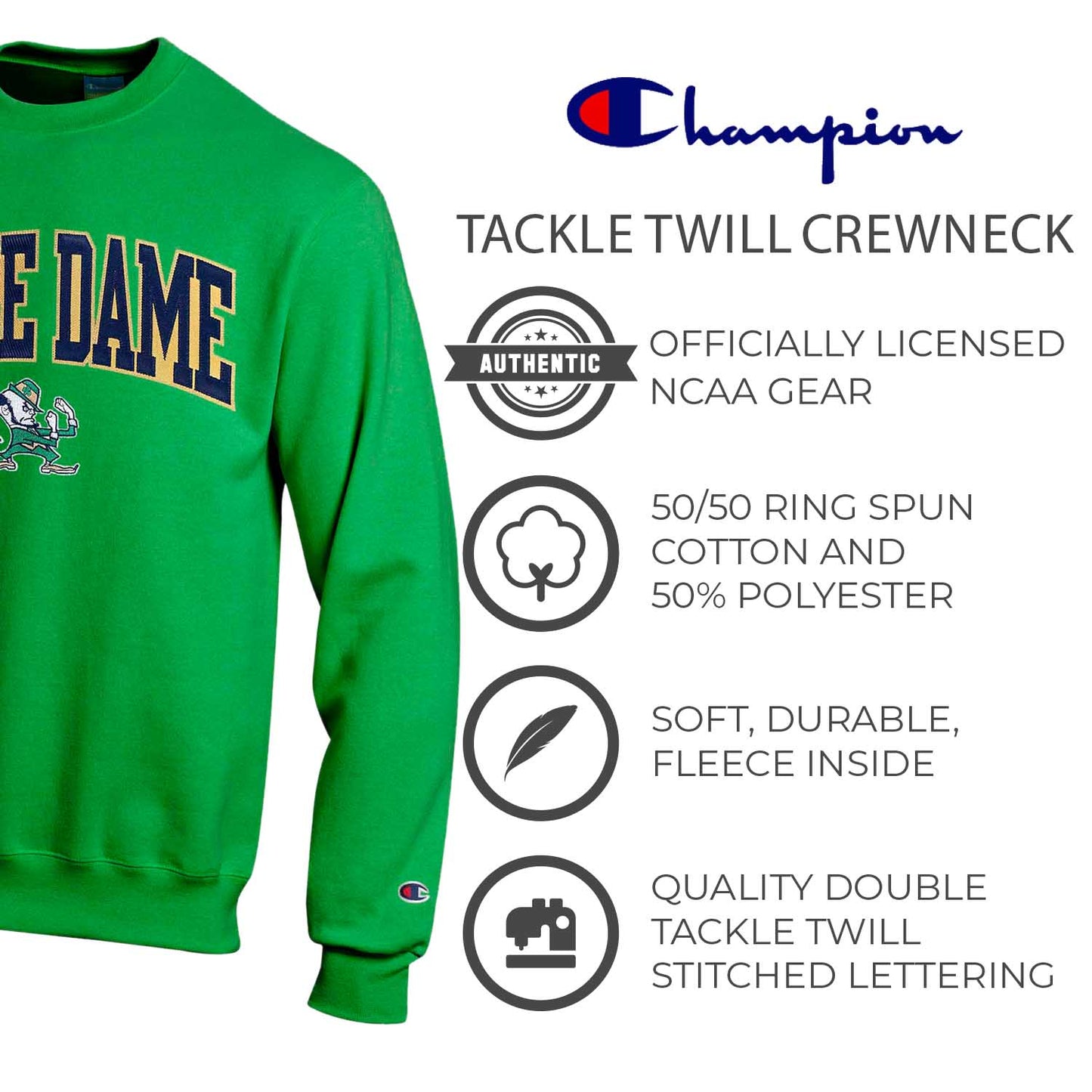 Notre Dame Fighting Irish Adult Tackle Twill Crewneck - Green