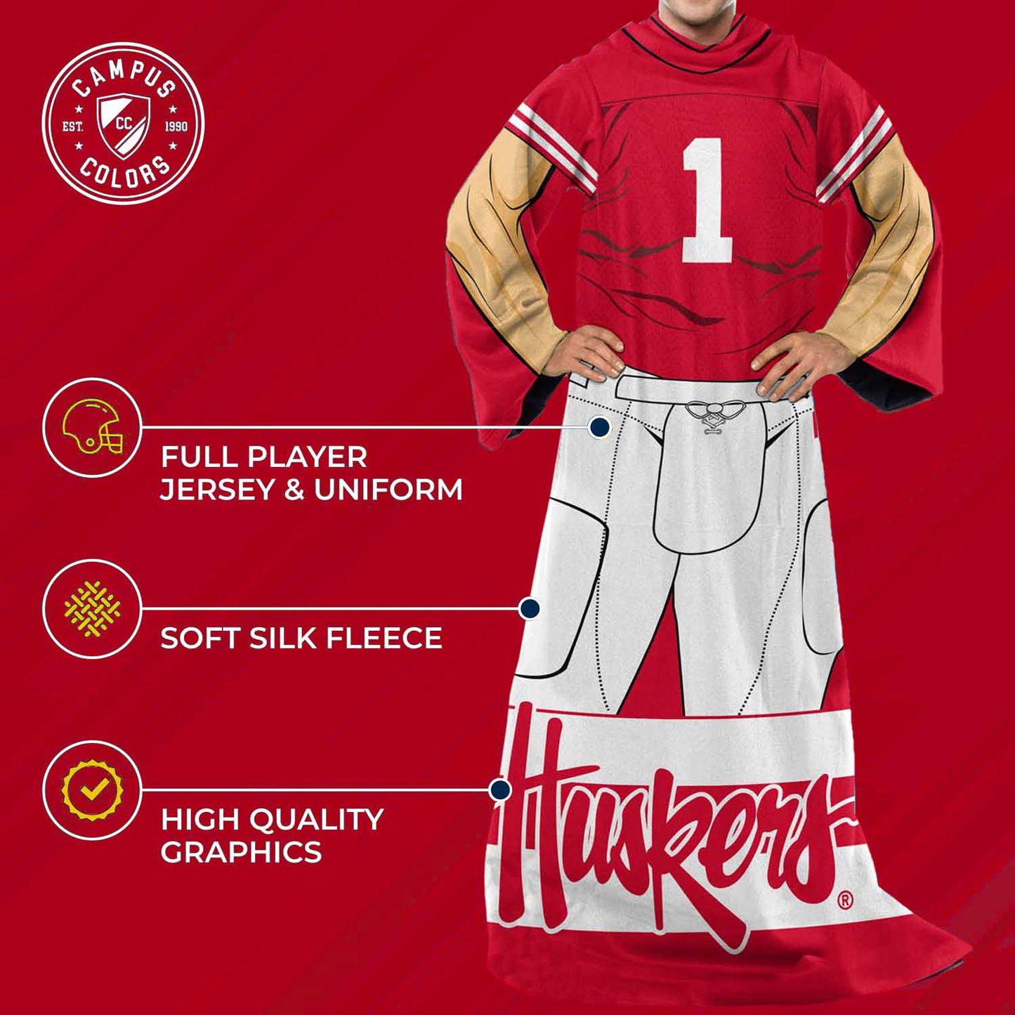 Nebraska Cornhuskers NCAA Team Wearable Blanket with Sleeves - Red