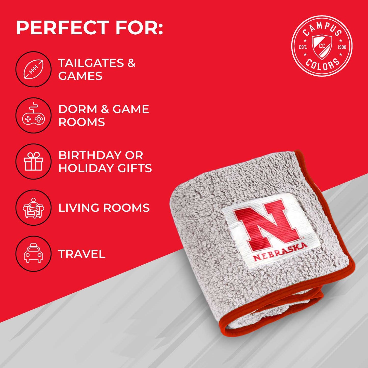 Nebraska Cornhuskers NCAA Silk Sherpa College Throw Blanket - Red