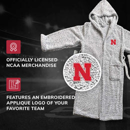 Nebraska Cornhuskers NCAA Adult Plush Hooded Robe with Pockets - Gray