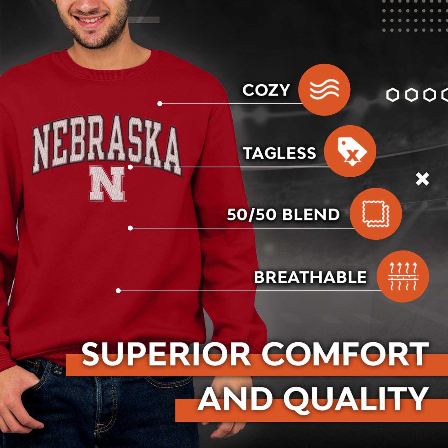 Nebraska Cornhuskers NCAA Adult Tackle Twill Crewneck Sweatshirt - Red