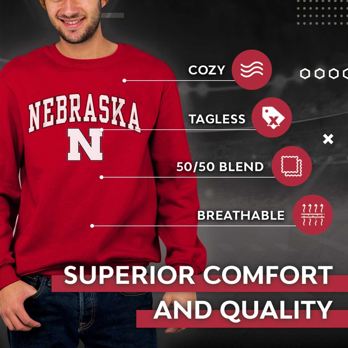 Nebraska Cornhuskers Adult Arch & Logo Soft Style Gameday Crewneck Sweatshirt - Red