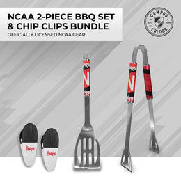 Nebraska Cornhuskers Collegiate University Two Piece Grilling Tools Set with 2 Magnet Chip Clips - Chrome