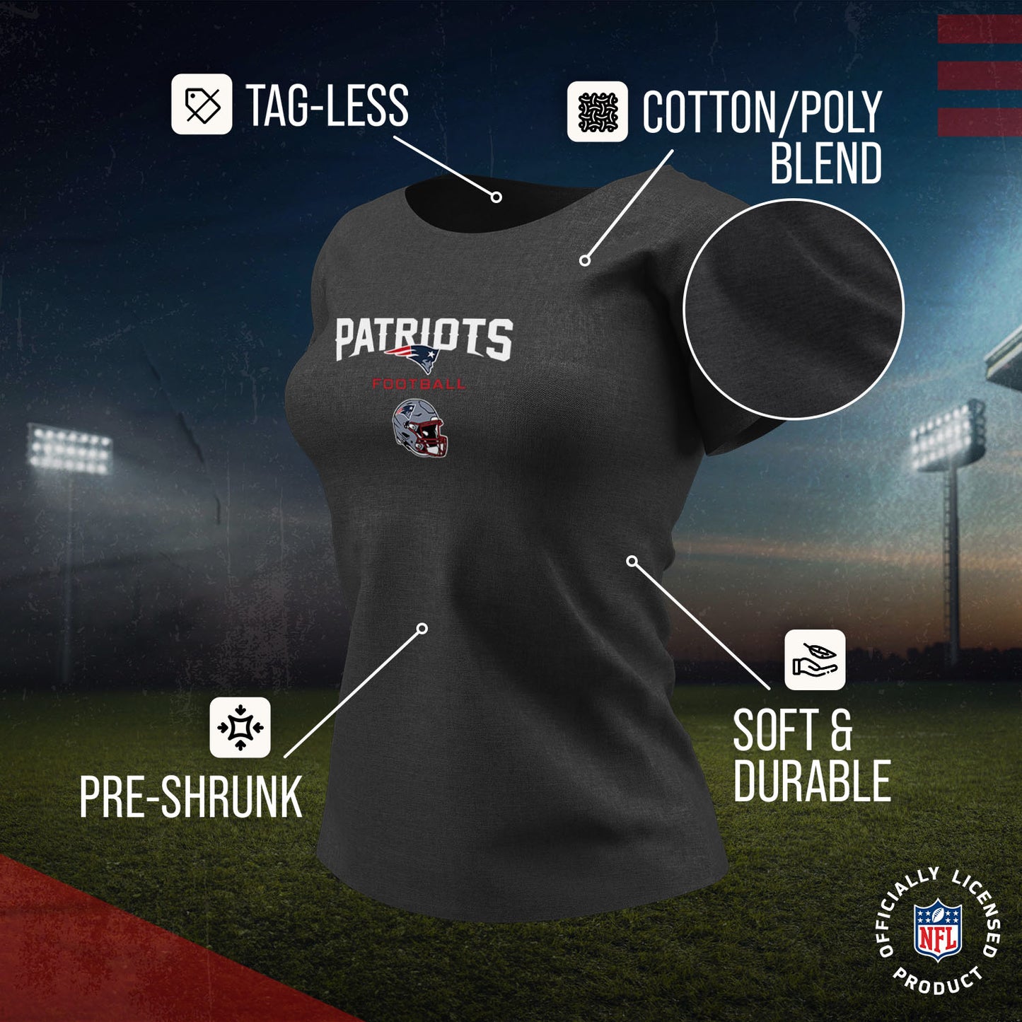 New England Patriots Women's NFL Football Helmet Short Sleeve Tagless T-Shirt - Charcoal