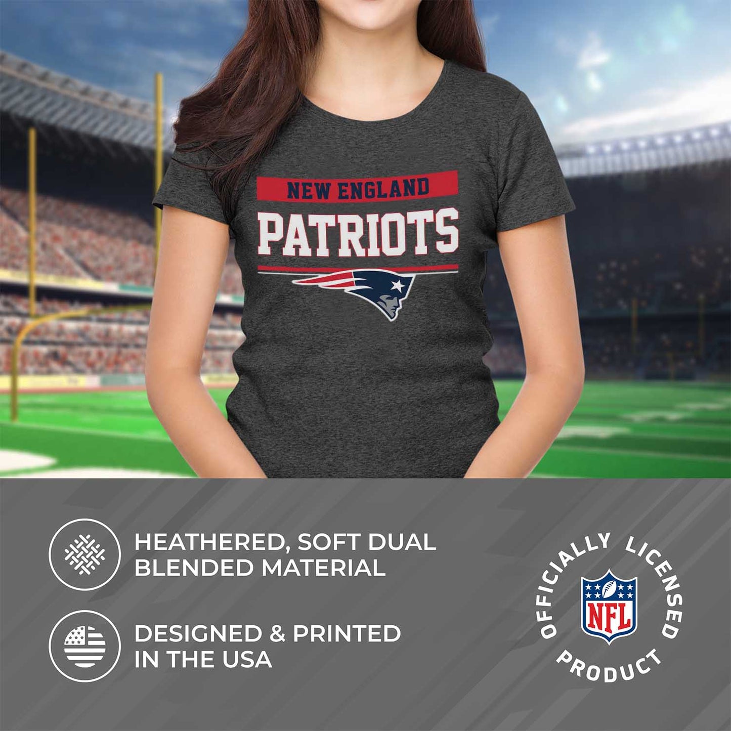 New England Patriots NFL Women's Team Block Charcoal Tagless T-Shirt - Charcoal