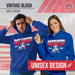 New England Patriots NFL Adult Unisex Vintage Block Ultra Soft Fleece Hooded Sweatshirt - Royal