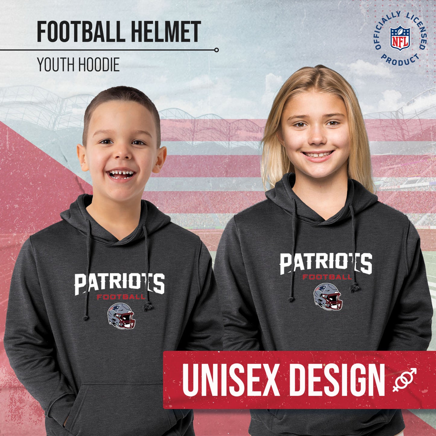 New England Patriots NFL Youth Football Helmet Hood - Charcoal