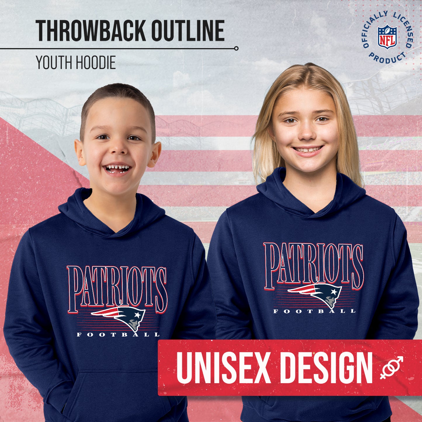 New England Patriots NFL Youth Overtime Blueprint Football Fleece Hooded Sweatshirt - Navy