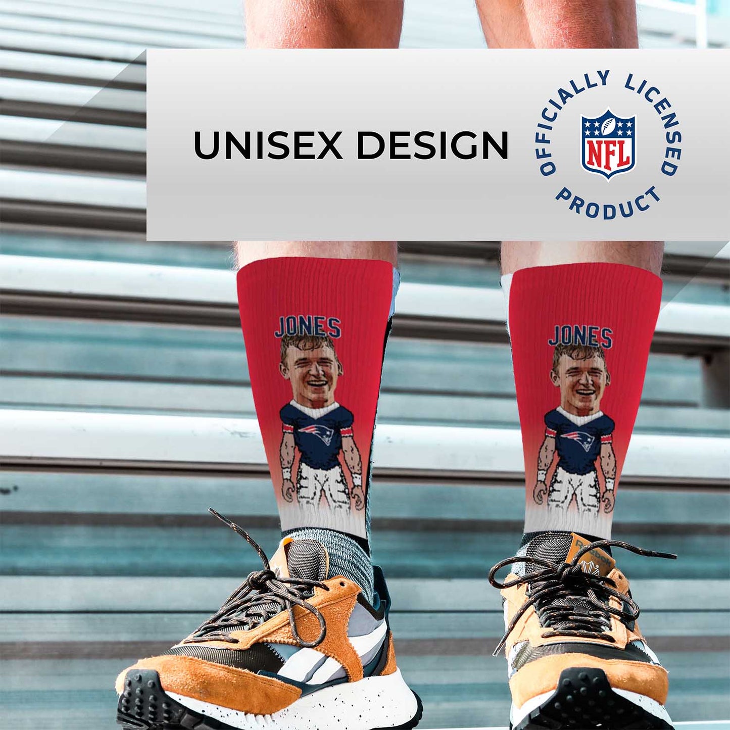New England Patriots NFL Adult V Curve MVP Player Crew Socks - Red