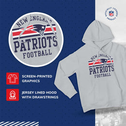 New England Patriots NFL Team Stripe Hooded Sweatshirt- Soft Pullover Sports Hoodie For Men & Women - Sport Gray