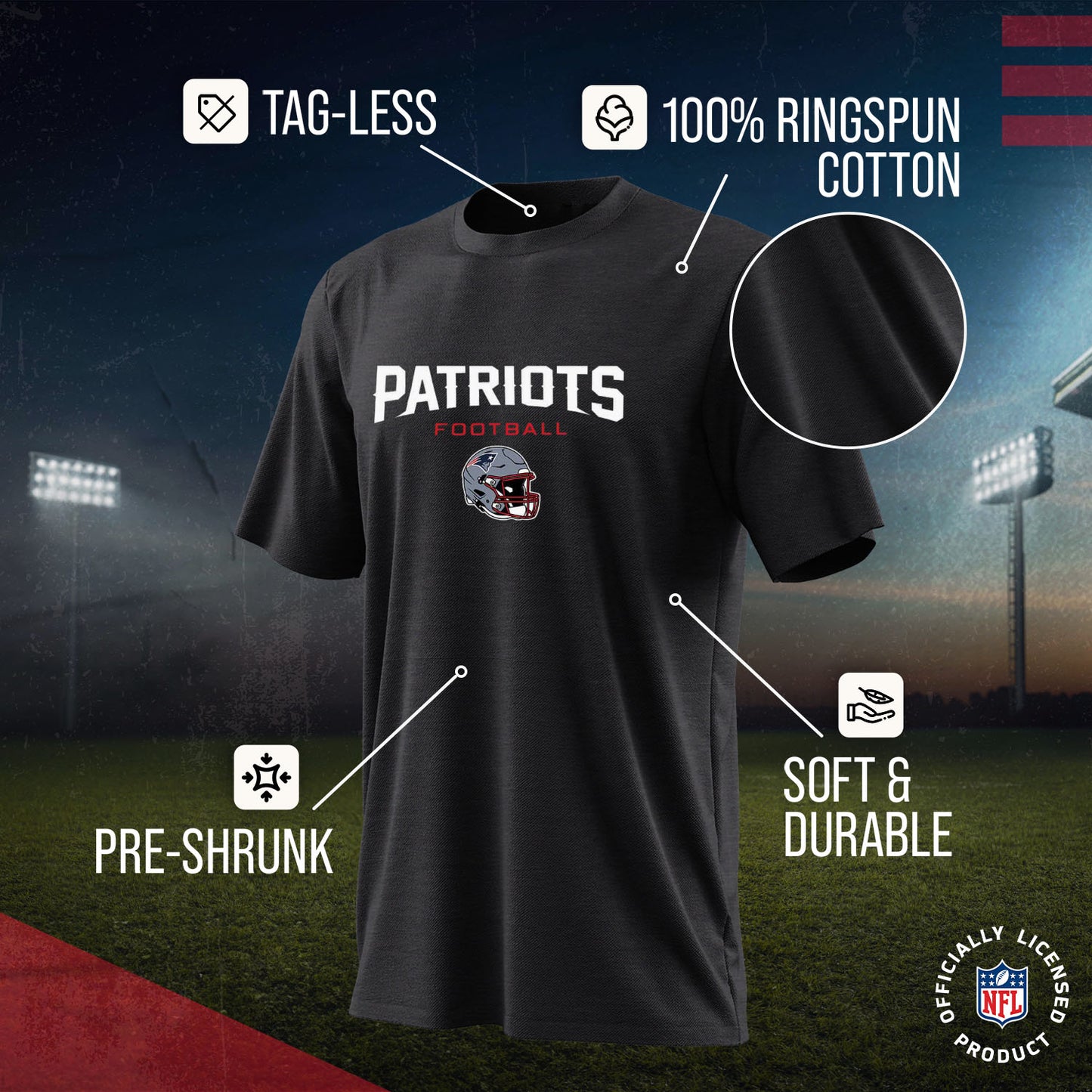 New England Patriots NFL Adult Football Helmet Tagless T-Shirt - Charcoal
