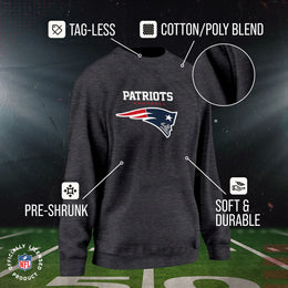 New England Patriots Women's NFL Ultimate Fan Logo Slouchy Crewneck -Tagless Fleece Lightweight Pullover - Charcoal