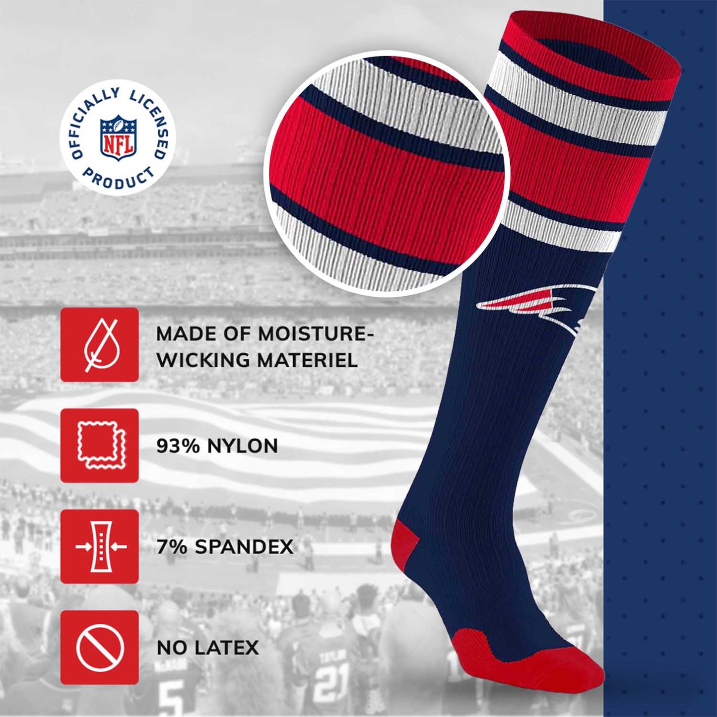 New England Patriots NFL Adult Knee High-Performance Socks - Navy