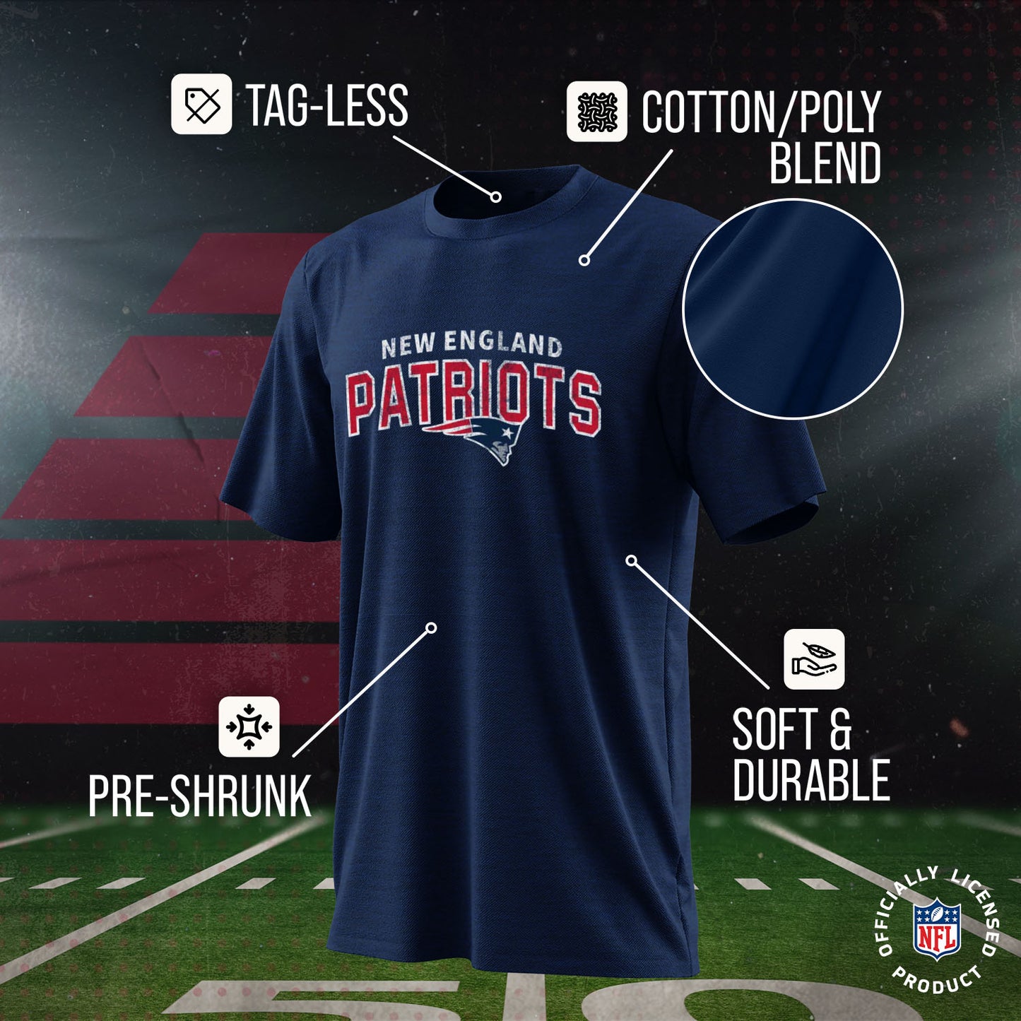 New England Patriots NFL Youth Starting Fresh Tee- Pro Football Tag-Less T-Shirt For Boys & Girls - Navy