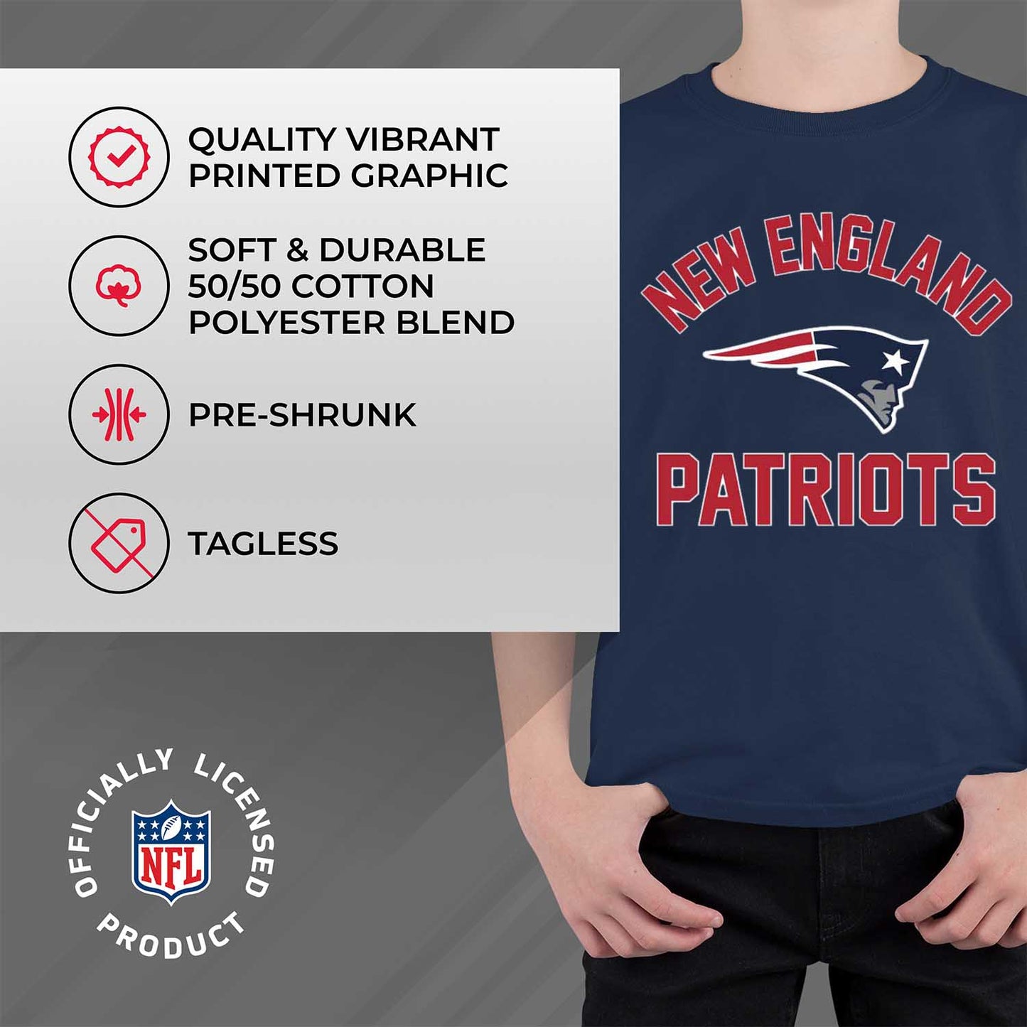 New England Patriots NFL Youth Gameday Football T-Shirt - Navy