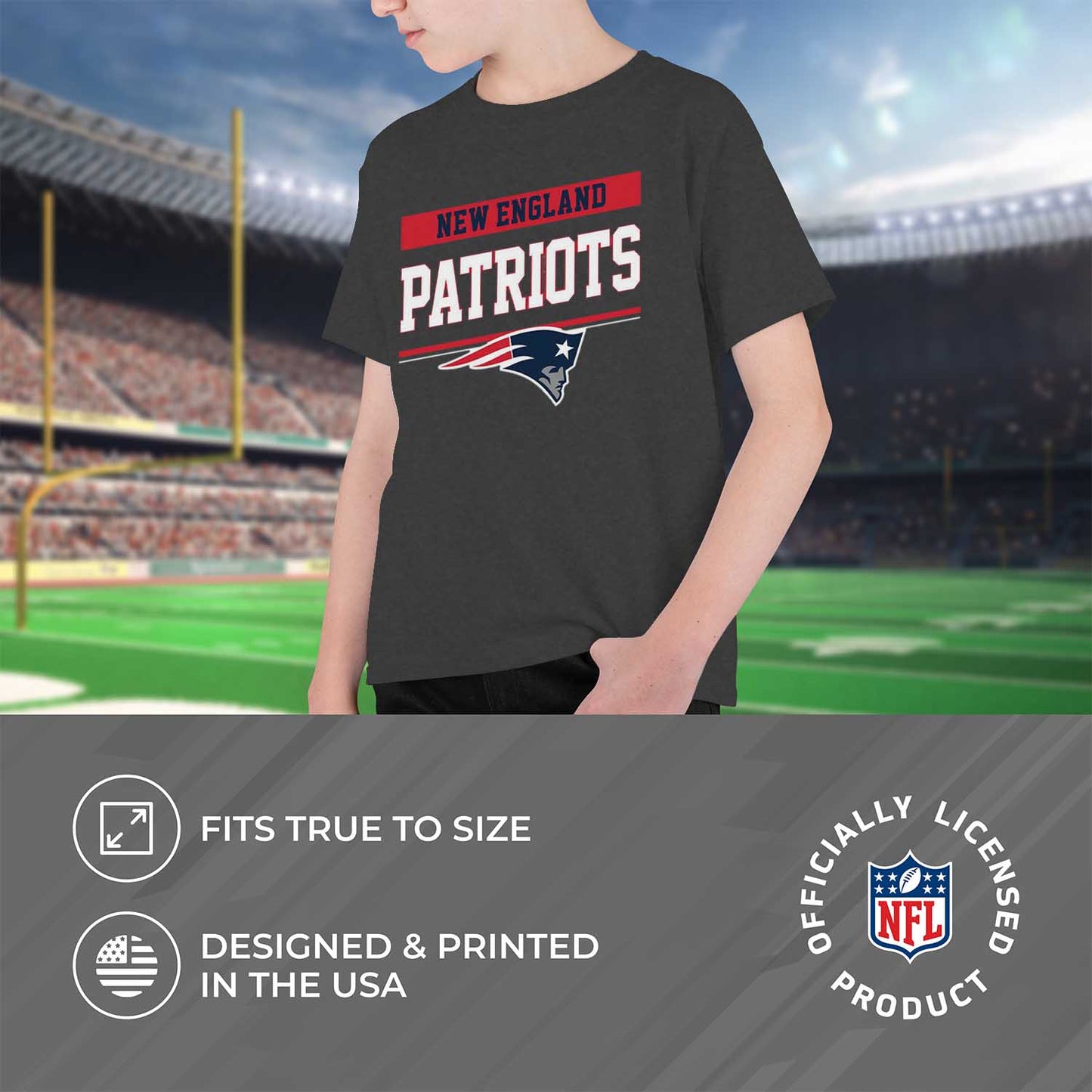 New England Patriots NFL Youth Short Sleeve Charcoal T Shirt - Charcoal