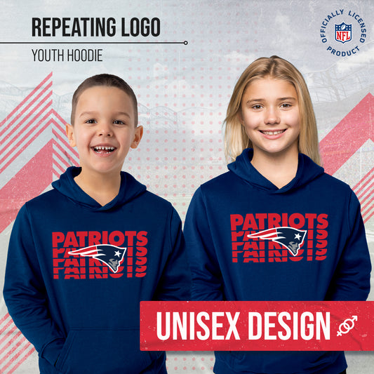 New England Patriots NFL Youth Repeating Logo Football Fleece Hooded Sweatshirt - Navy