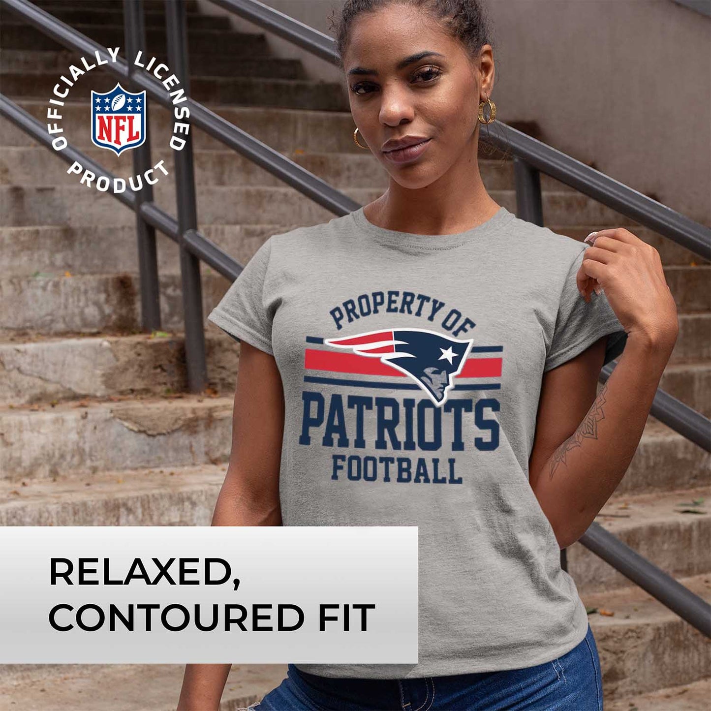 New England Patriots NFL Womens Short Sleeve Property of Tshirt - Gray