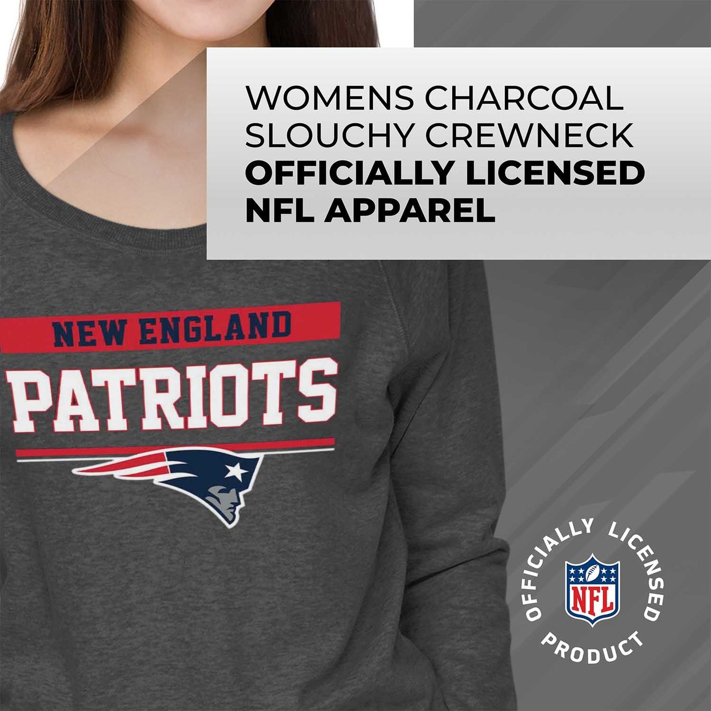 New England Patriots NFL Women's Plus Size Team Block Charcoal Crewneck - Charcoal