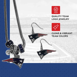 New England Patriots NFL Game Day Necklace and Earrings - Silver