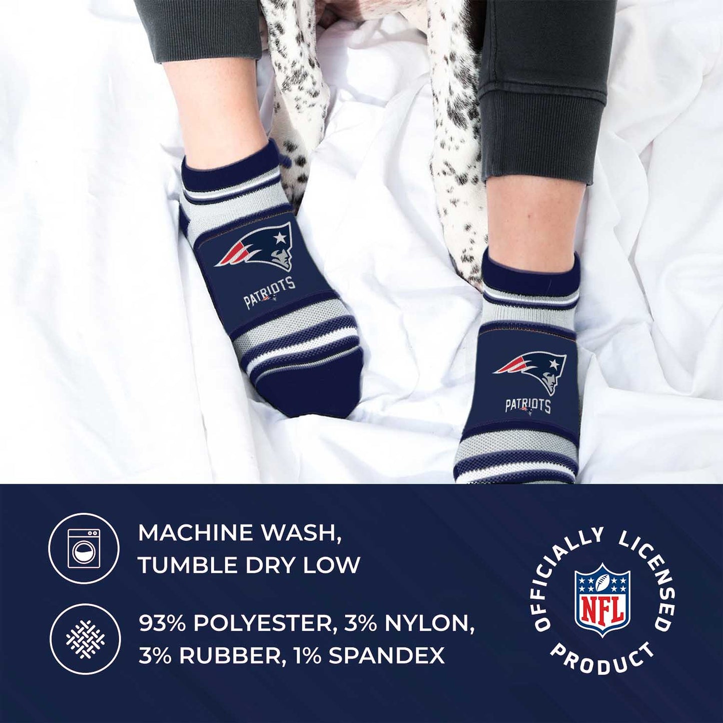 New England Patriots Adult Marquis Addition No Show Socks - Navy