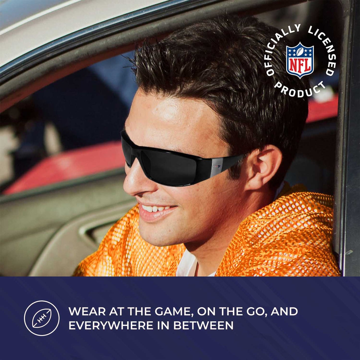 New England Patriots NFL Black Chrome Sunglasses with Visor Clip Bundle - Black
