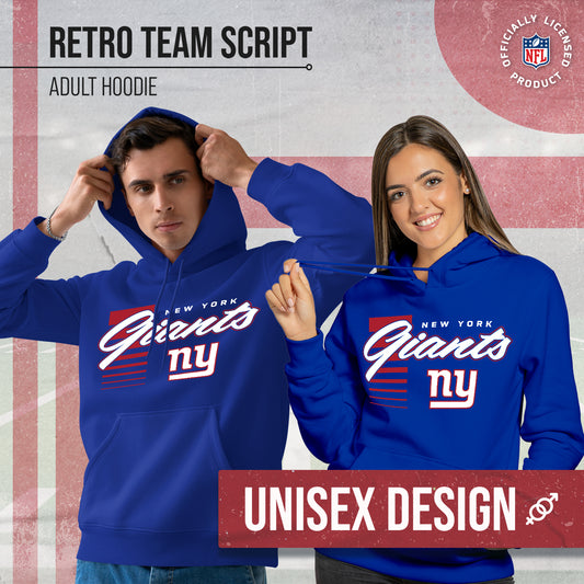 New York Giants NFL Adult Unisex Retro Script Ultra Soft Fleece Hooded Sweatshirt - Royal